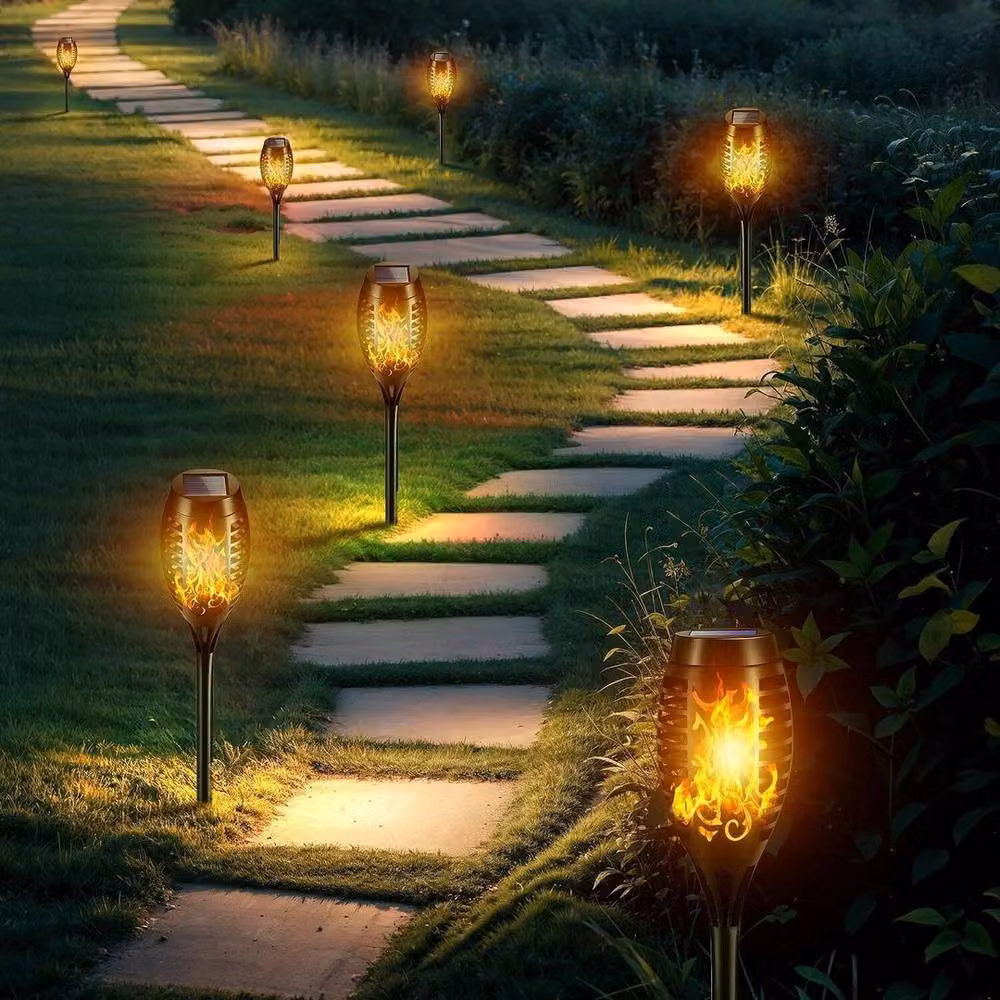 FLAVORA 4-Piece Solar LED Torch Lights with Flickering Flame Effect in Black – 6
