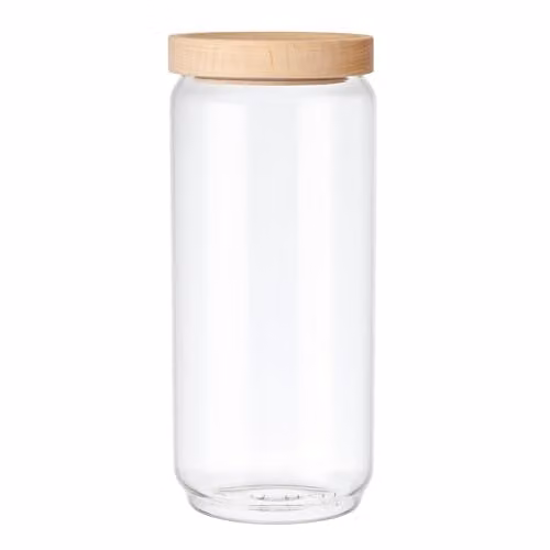 KitchenCraft Airtight Glass Storage Jar with Beechwood Lid, 1000ml, Transparent