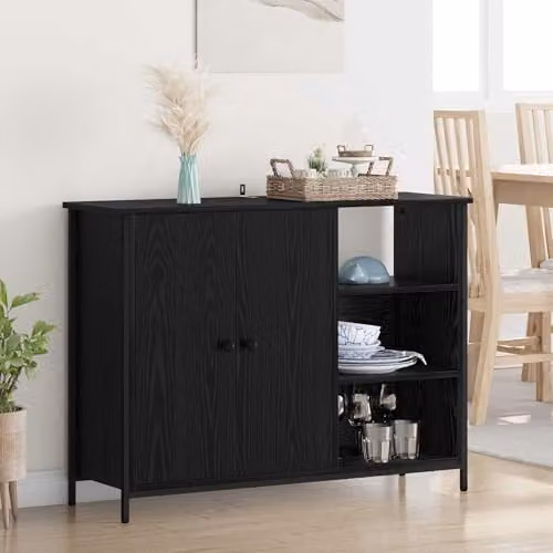 vidaXL Modern Black Sideboard in Matt Black MDF, W/D/H: 100 x 33 x 75 cm – 2