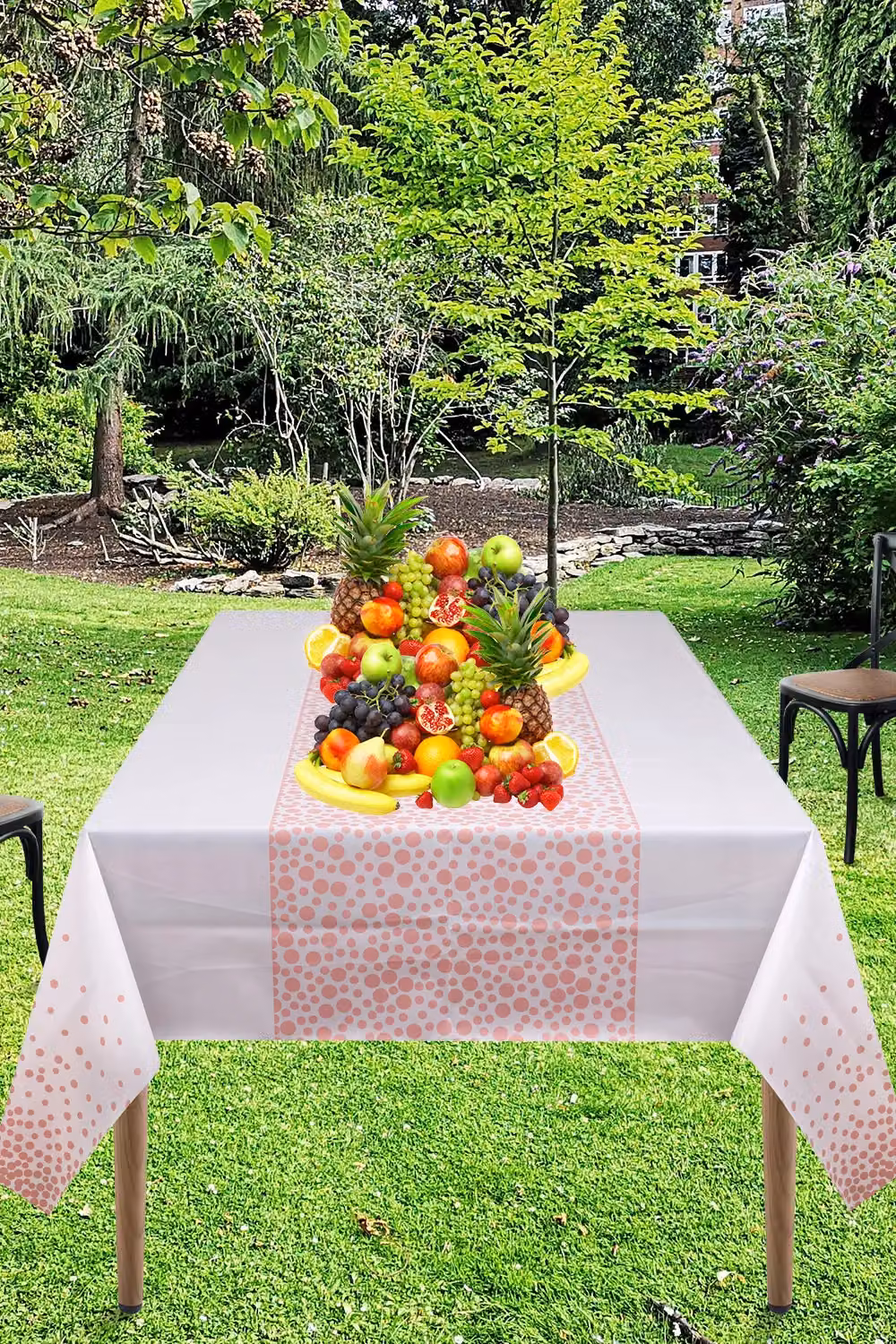 Neel Blue PVC Rectangular Tablecloth with Rose Gold Dot Confetti Print, W: 137 cm, L: 274 cm – 2