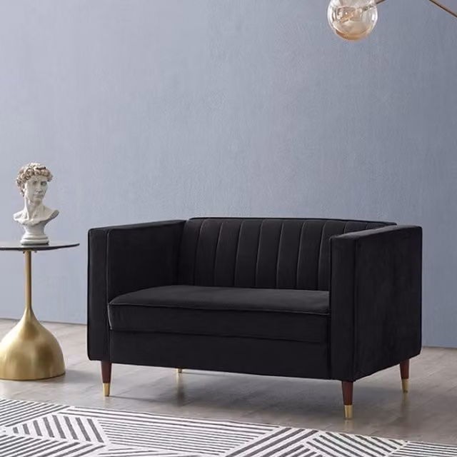 Home Detail Thomas 2 Seater Black Velvet Upholstered Sofa – 1