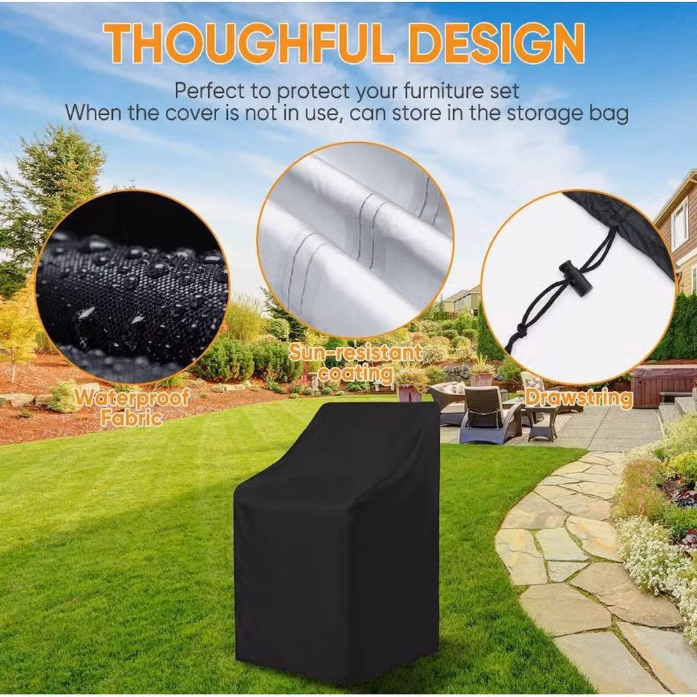 EONLION Waterproof Black Polyester Stacking Armchair Cover for Outdoor Garden Use, Width: 100 cm – 3
