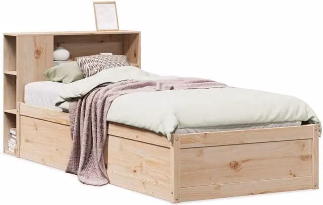 Berkfield Home Small Single Solid Wood Pine Bed Frame in Natural, W: 75 cm, L: 190 cm