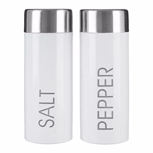 Premier Housewares Refillable Stainless Steel Salt and Pepper Set in White and Grey