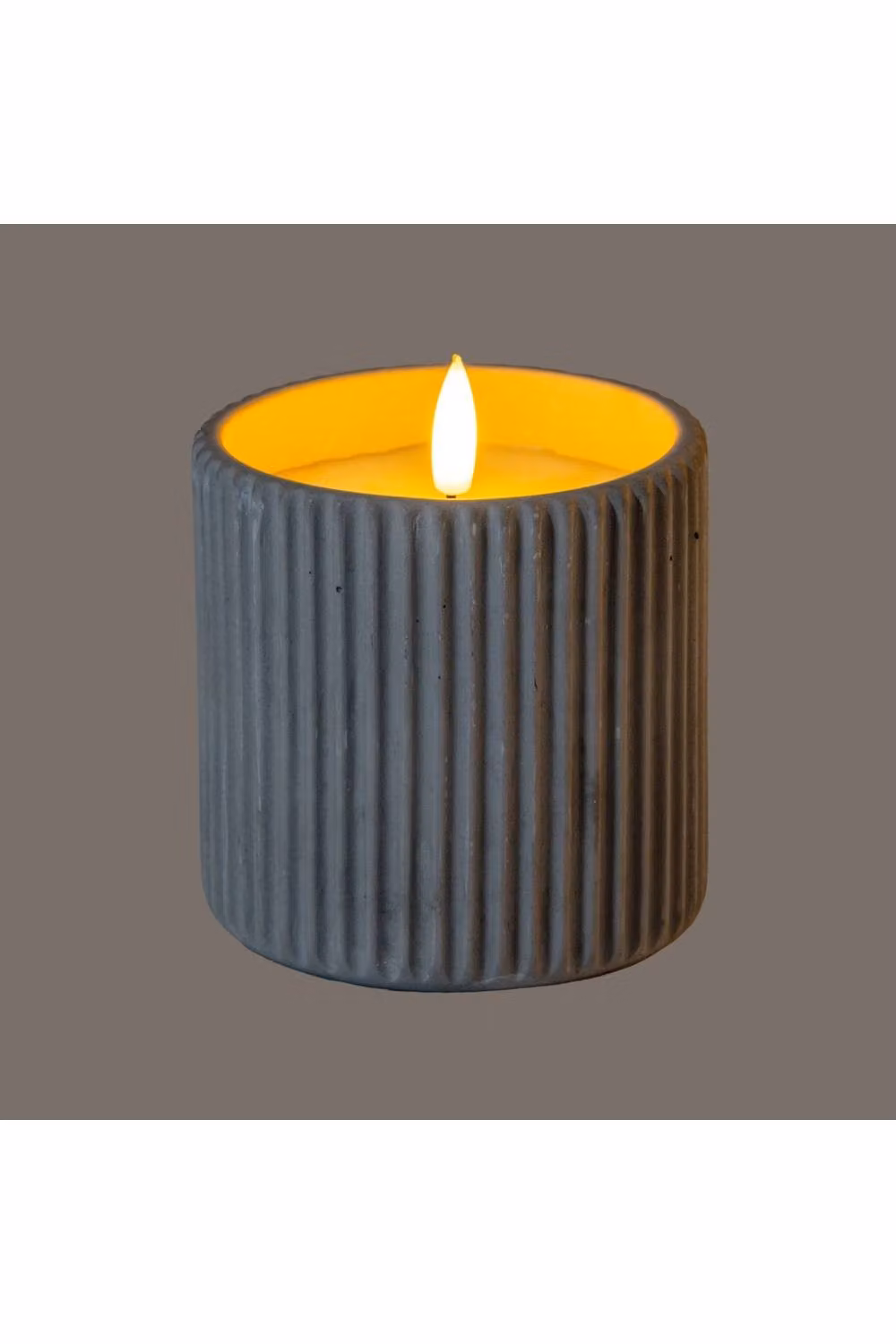 KDMD Luxe Collection Natural Glow Chalk Ribbed Large LED Pillar Candle in Light Grey – 2