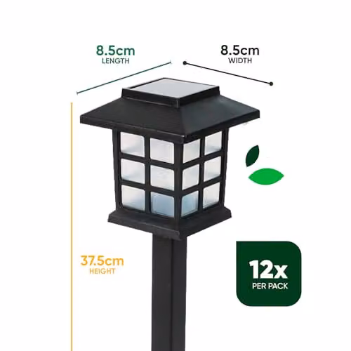 Gardenwize Solar Pathway Lights, 12 Pack, Black, Warm White LED, Height: 37.5 cm – 2