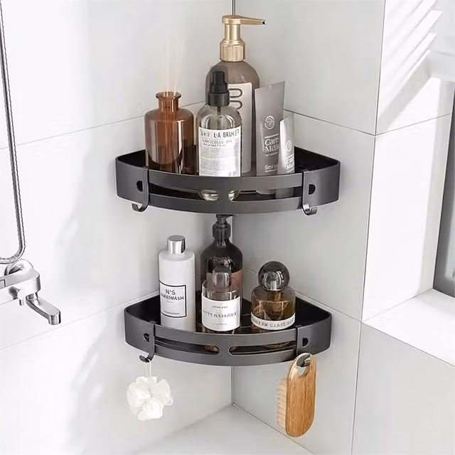 Nordara 2 Pack Matt Black Aluminium Corner Bathroom Shower Shelves