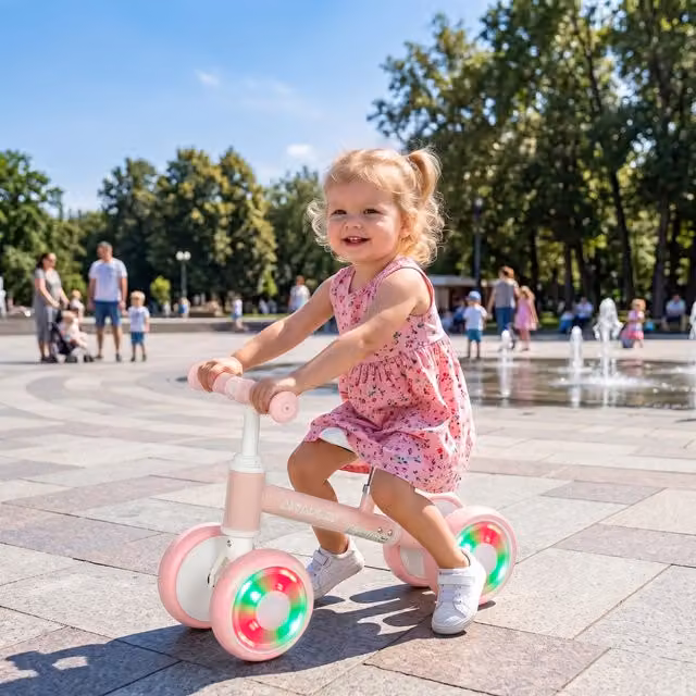 AIYAPLAY Pink Light-up Toddler Balance Bike with Foam Wheels for Ages 1-2 Years