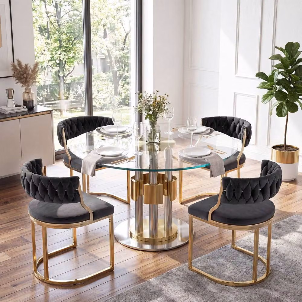 Costway Set of 2 Modern Black Velvet Upholstered Dining Chairs with Armrests – 7