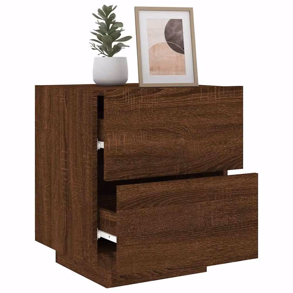 Berkfield Home Set of 2 Modern Brown Oak Bedside Cabinets with Integrated LED Lighting W/D/H: 45 x 40 x 55 cm – 4