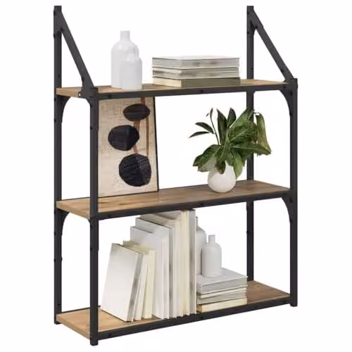 vidaXL Wall-Mounted Artisan Oak Wall Shelf, Brown, W: 60 cm, D: 21 cm, H: 78.5 cm