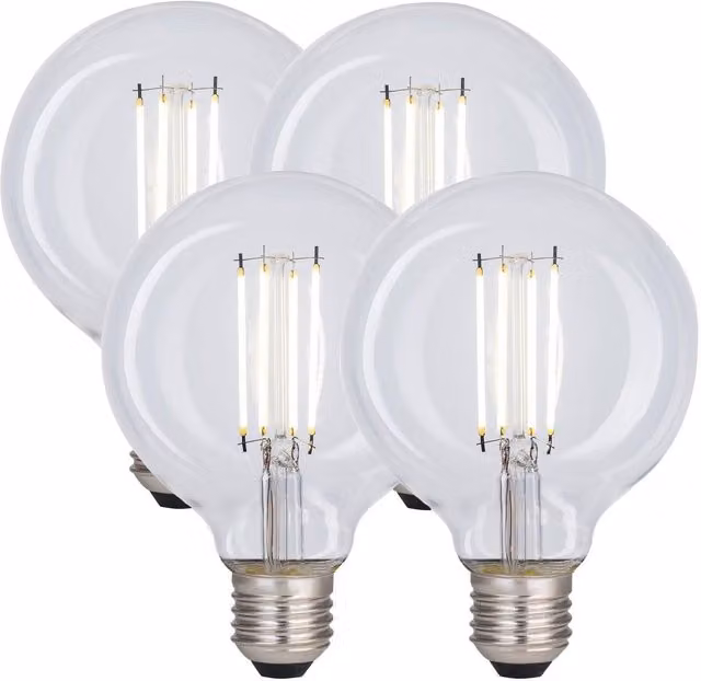 Harper Living 8W G95 E27 LED Globe Bulb, Clear, Cool White, Dimmable, Pack of 4