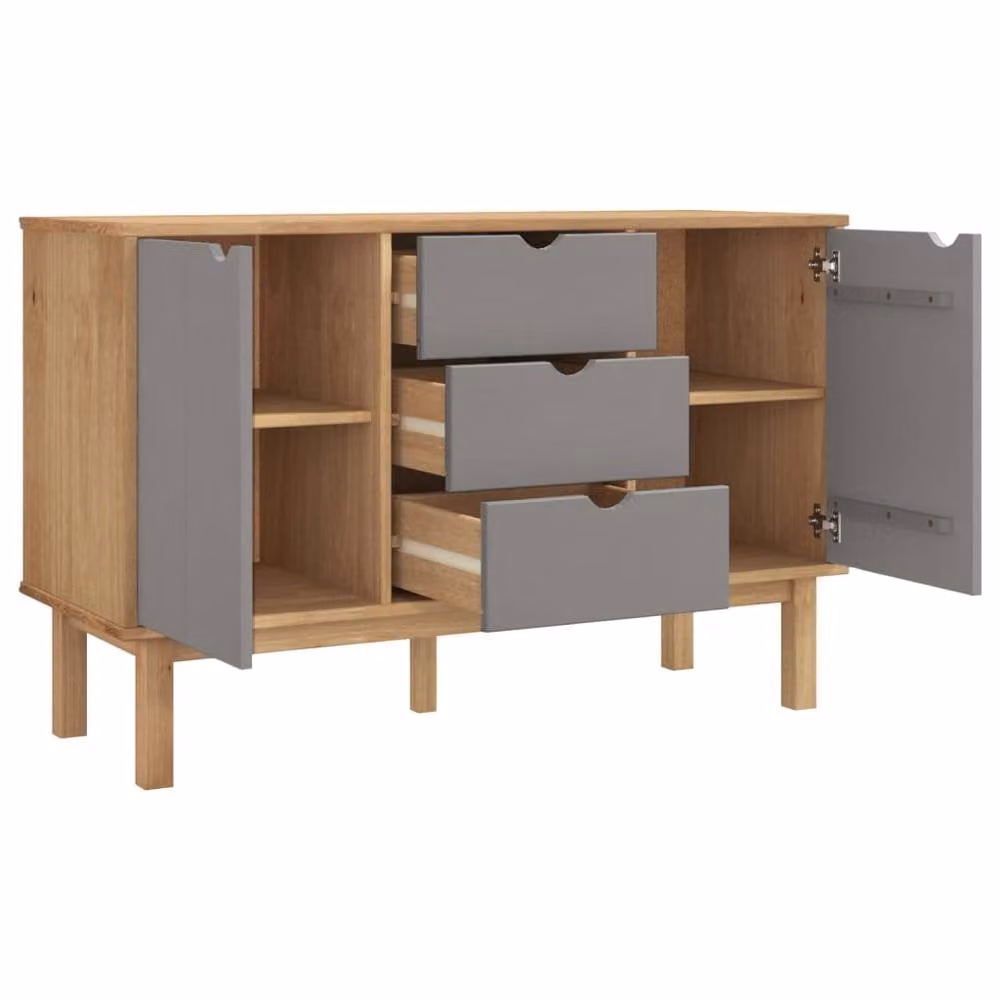 Berkfield Home OTTA Sideboard in Brown and Grey, Solid Pine Wood, W/D/H: 113.5 x 43 x 73 cm – 3
