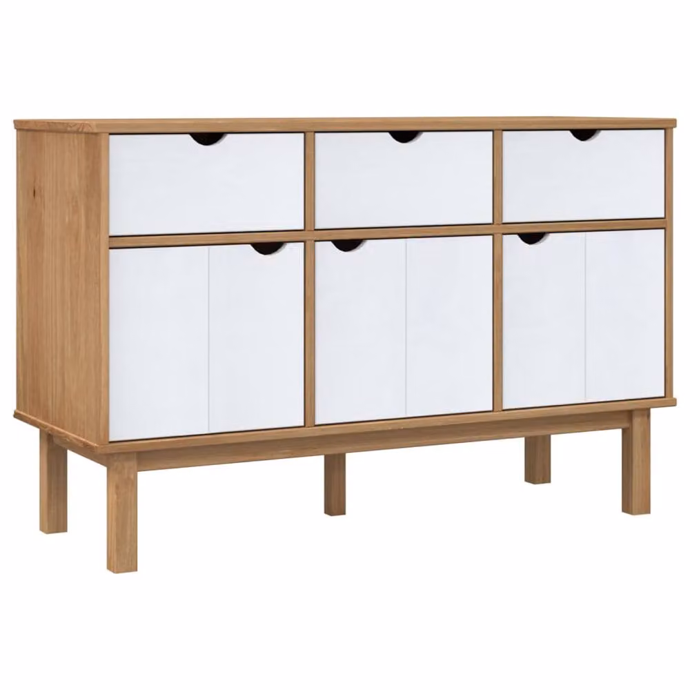 Berkfield Home OTTA Sideboard in Brown and White Solid Pine Wood, W/D/H: 114 x 43 x 73.5 cm – 2