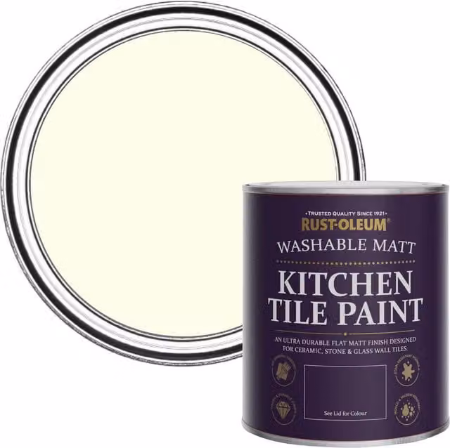 Rust-Oleum Water-Based Kitchen Tile Paint in Matt Finish, White, 0.75 l – 1