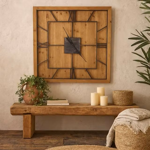 Wyld Haus Rustic Square Analog Wall Clock in Brown and Black
