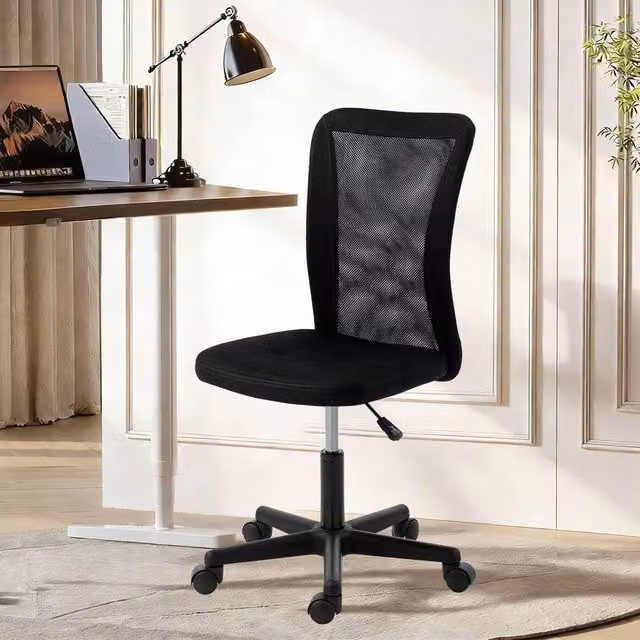 VINSETTO Black Fabric Armless Swivel Office Task Chair with Adjustable Height and Castors