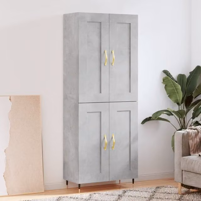 Berkfield Home Modern Highboard in Concrete Grey, W/D/H: 69.5 x 34 x 180 cm