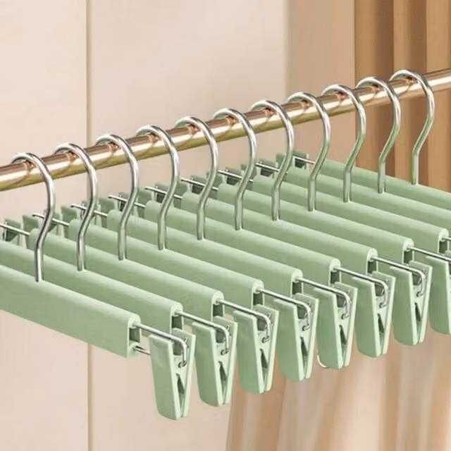Kelvenix Green Skirt Hangers with Non-Slip Adjustable Clips and Swivel Hooks