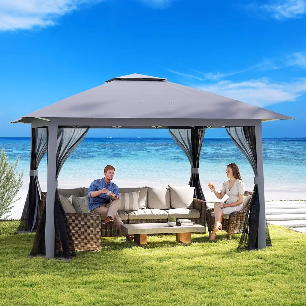 Gymax Pop Up Folding Canopy Tent with Mesh Netting, Grey – 7