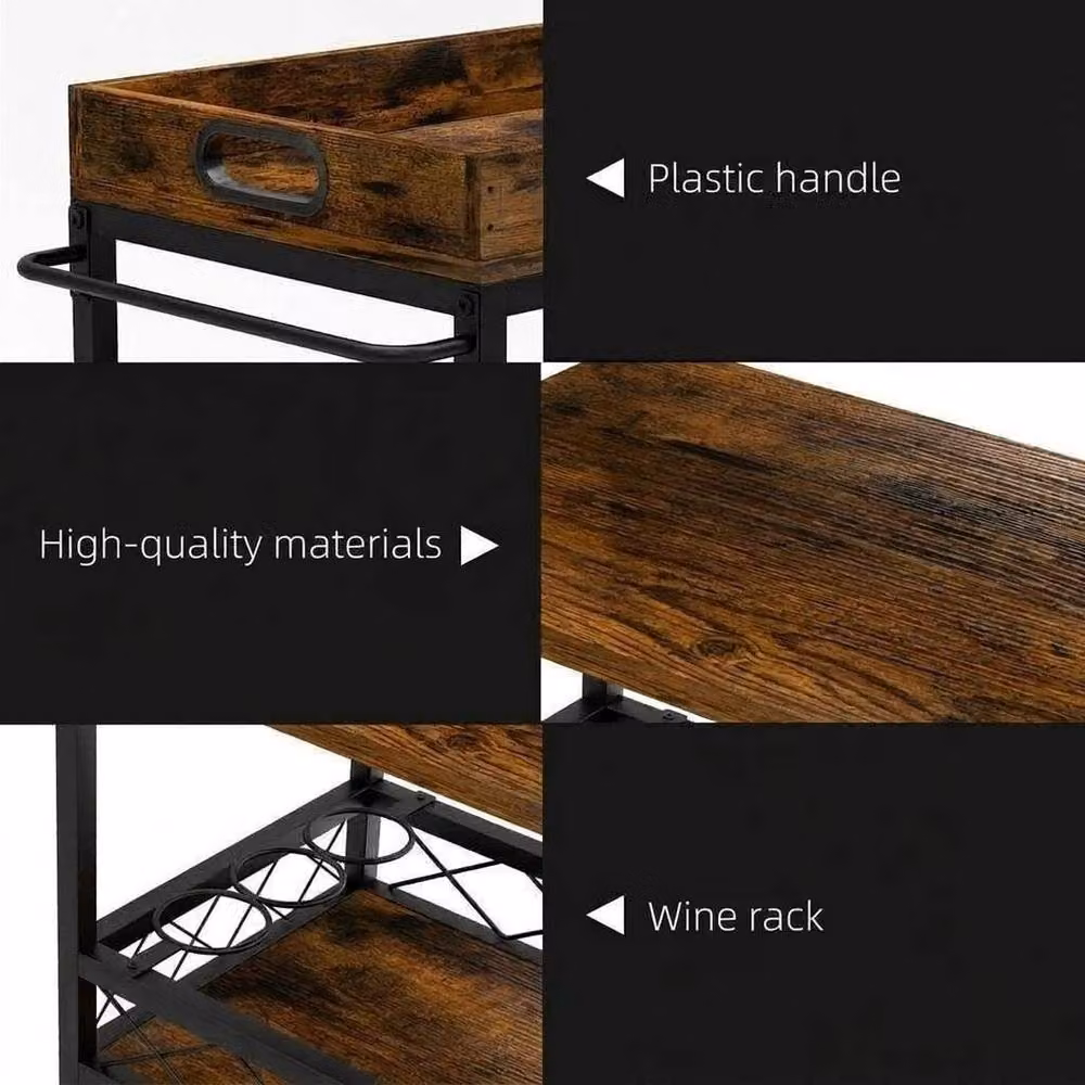 Havendro 3 Tier Industrial Drinks Trolley Bar Cart in Black and Multicolour with Castors – 3