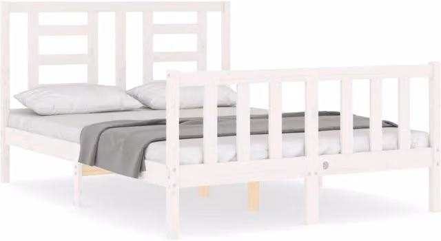 Berkfield Home Solid Wood Bed Frame with Headboard in White, W/D/H: 120 x 200 cm