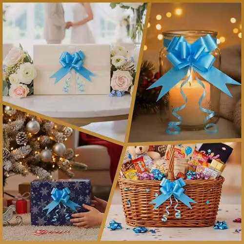 Shatchi 10pcs Pale Blue Pull Bows for Gift Wrapping and Decorations – 6