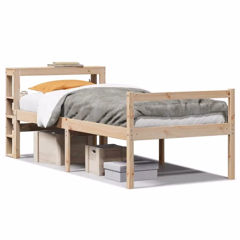 Berkfield Home Senior Bed with Headboard and Side Compartments, Brown Pine Wood, W/D/H: 90 x 190 cm