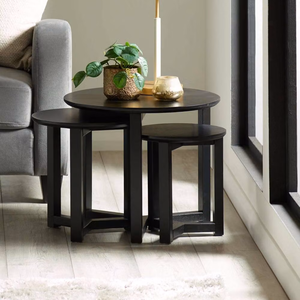 Cheshire Nordvik Nest of 3 Modern Geometric Tables in Black – 3