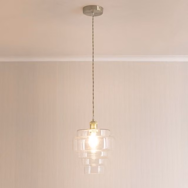 ValueLights Lane 5 Tier Layered Glass Ceiling Pendant Light in Clear and Brushed Chrome