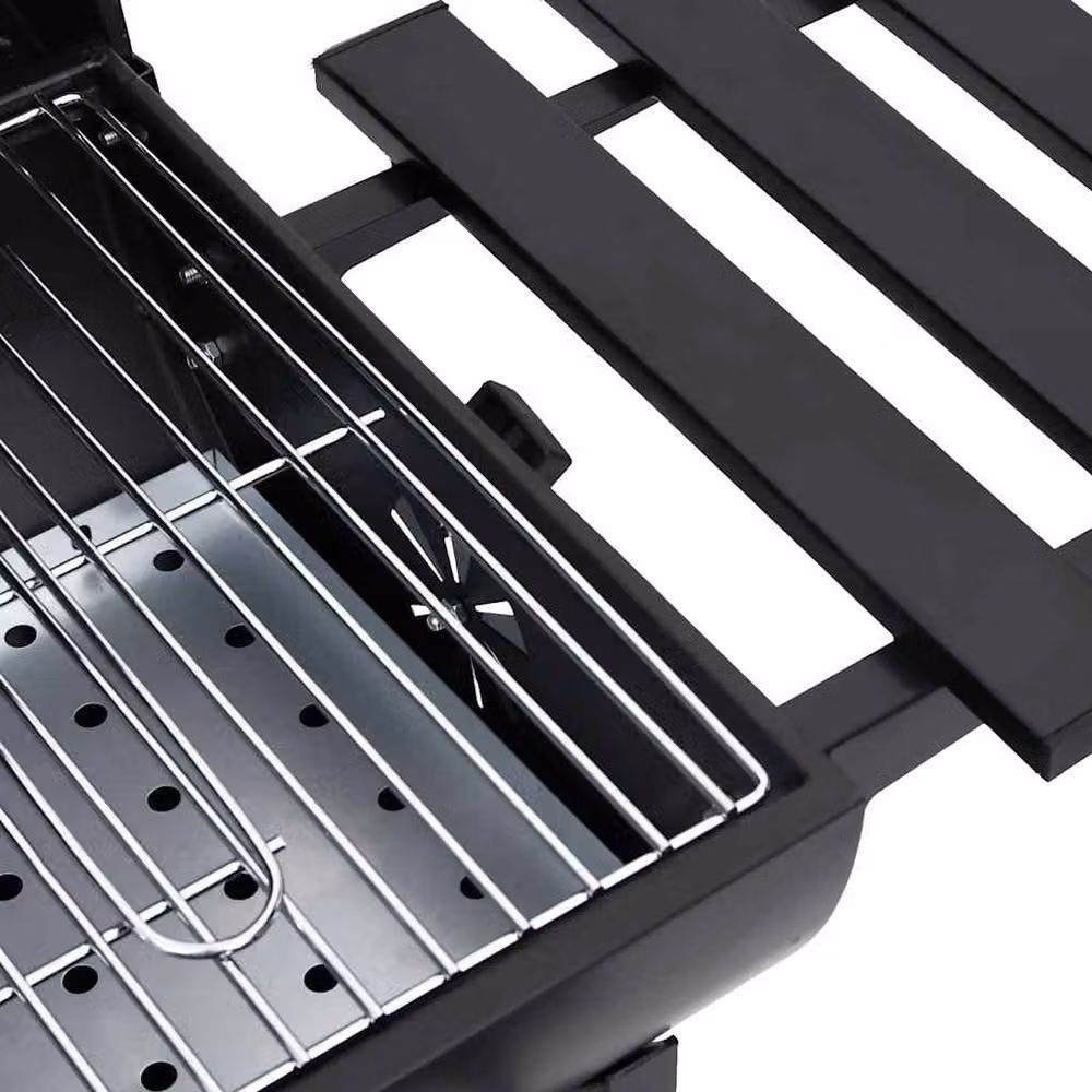 Berkfield Home Black Steel Barrel Charcoal Grill with Wheels, Shelves and Warming Rack, W/D/H: 115 x 85 x 95 cm – 5