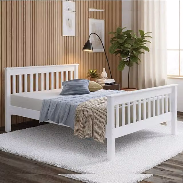 Amani Solid Pine Devon Style Wooden Bed Frame in White, Single Size (90 x 200 cm)