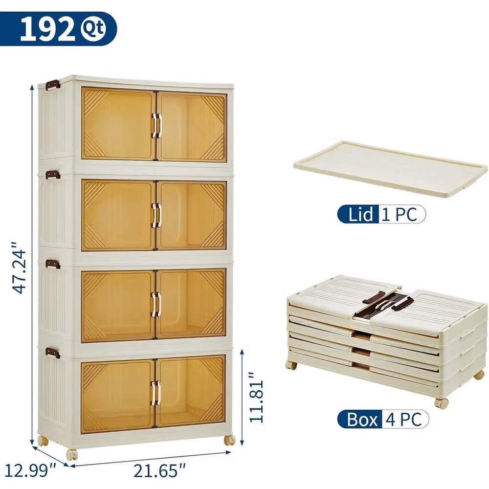 VOGREX 4 Drawer Folding Plastic Stackable Storage Bins in White – 1
