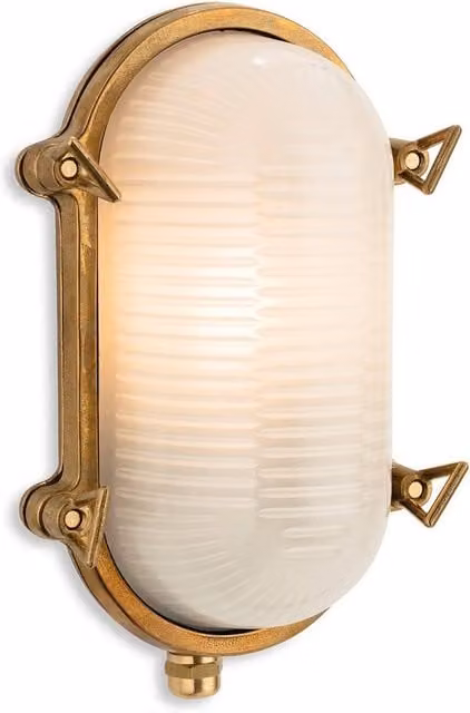 Netlighting Nautic Maritime Brass Wall Bulkhead Light with Frosted Glass in Gold, IP64