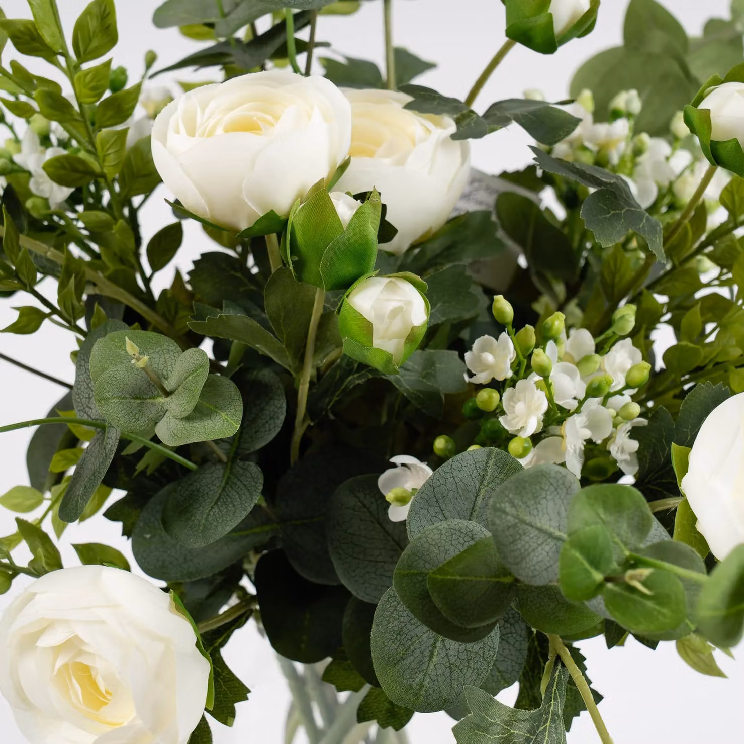 Scottish Everlastings Ltd Ranunculus Floral Arrangement in Green and White Glass Vase, Height: 55 cm – 2