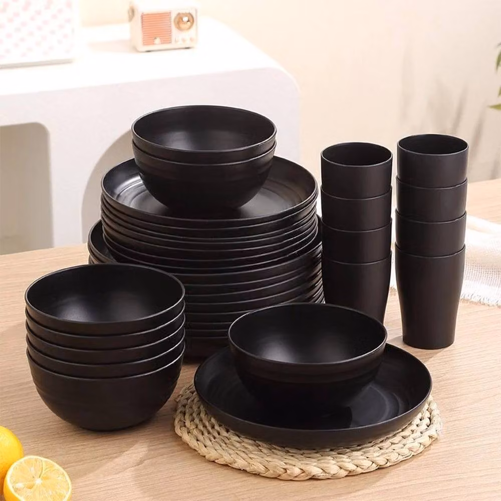 FLAVORA 32 Piece Black Wheat Straw Plate and Cutlery Dinner Service Set – 2