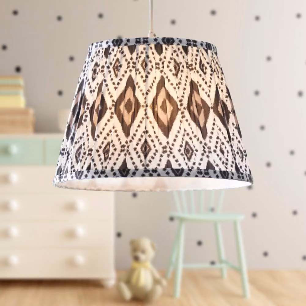 First Choice Lighting Ikat Black Abstract Easy Fit Round Fabric Pendant Shade or Table Lampshade, Diameter: 30 cm – 2