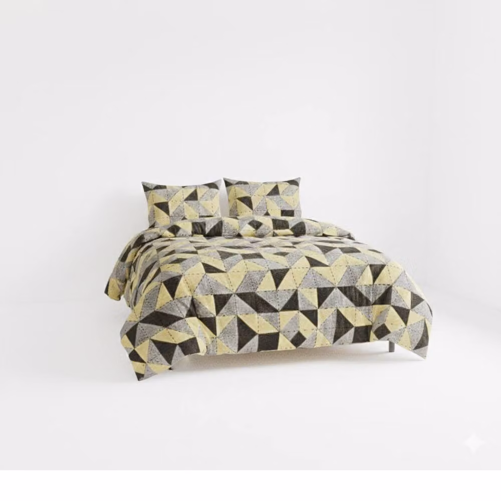 Snug City Geometric Print Duvet Set and Pillowcase in Grey and Yellow, W/D/H: 200 x 200 cm – 2