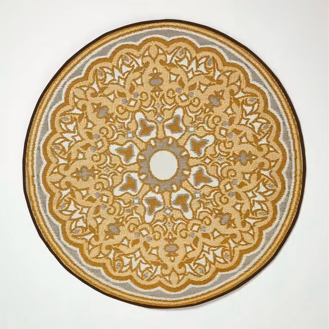 Homescapes Yellow Rae Round Outdoor Rug, Diameter: 180 cm