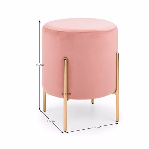 Julian Bowen Harrogate Pink Velvet Fabric Stool with Gold Metal Frame, W/D/H: 41.5 x 50.5 x 41.5 cm – 2