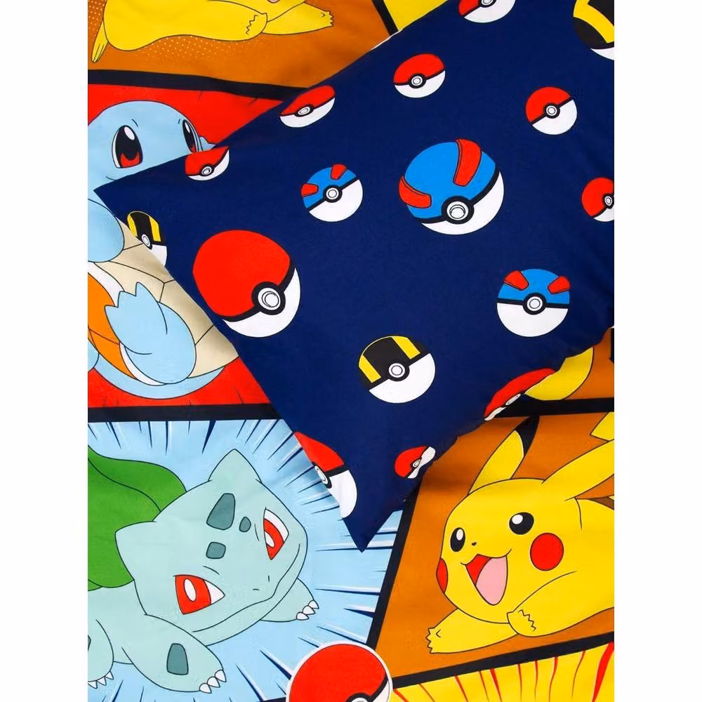 Pokemon Retro Reversible Duvet Cover and Pillowcase Set in Blue, Single, W: 135 cm x L: 200 cm – 2