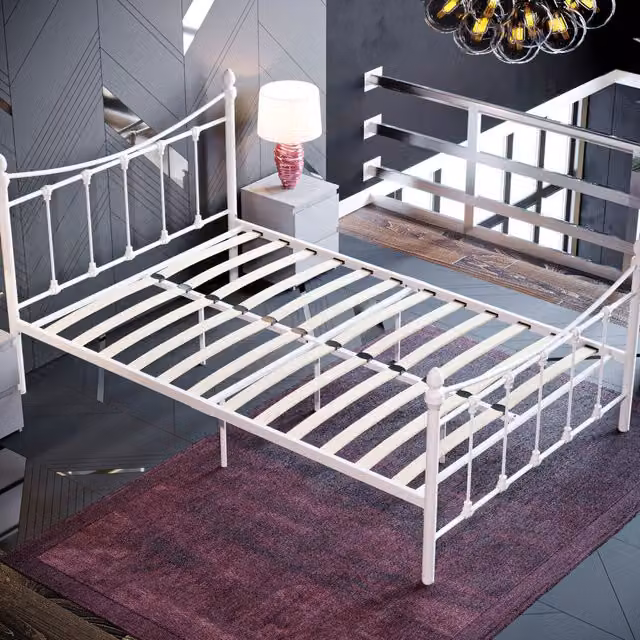 Vida Designs Paris Metal Bed in White, W/D/H: 120 x 200 cm