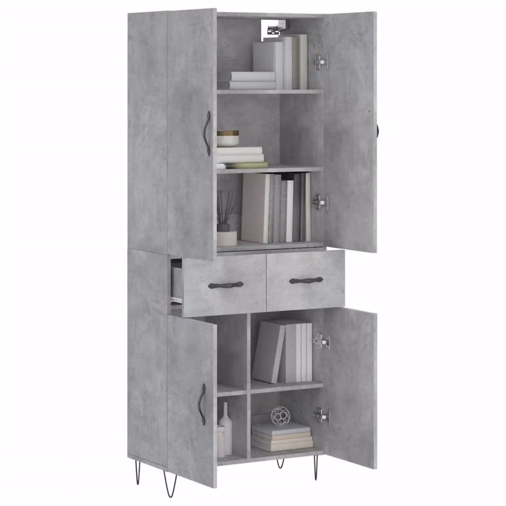 Berkfield Home Industrial Highboard in Concrete Grey, W/D/H: 69.5 x 34 x 180 cm – 2