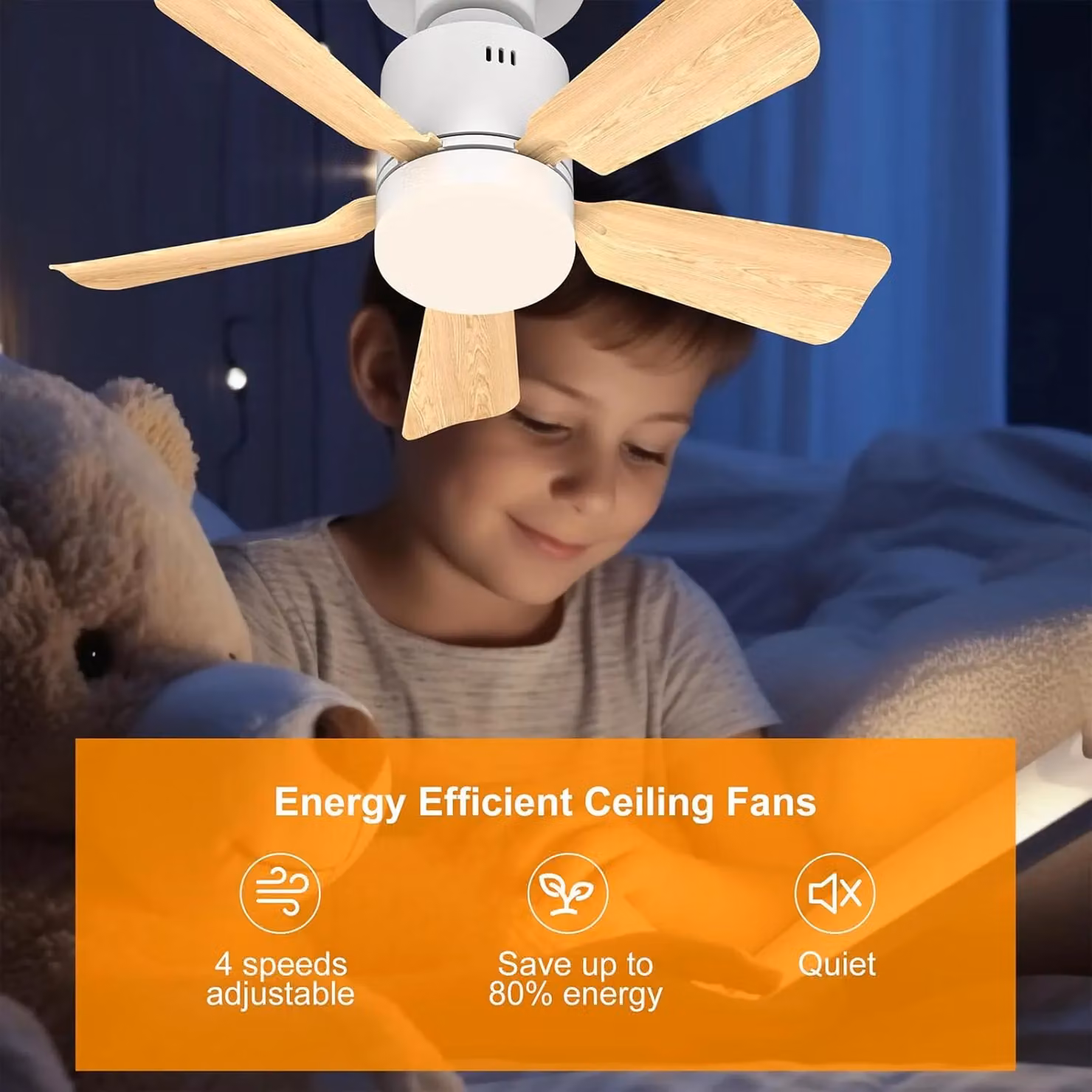 Garwarm Modern Dimmable LED Ceiling Fan with Light in White and Wood – 5