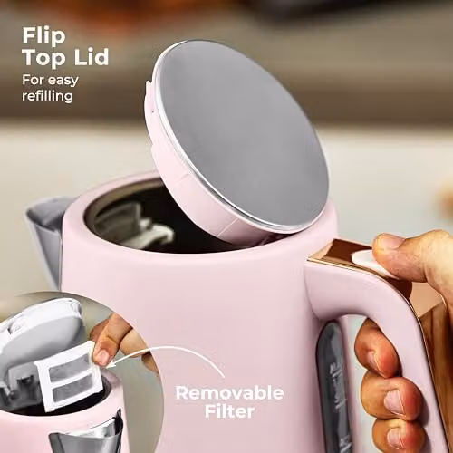 Tower Cavaletto 1.7L Jug Kettle in Pink and Rose Gold with Stainless Steel Body and Limescale Filter – 4