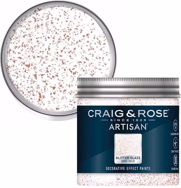 Craig and Rose Artisan Decorative Effect Glitter Glaze Paint in Rose Gold, 300ml