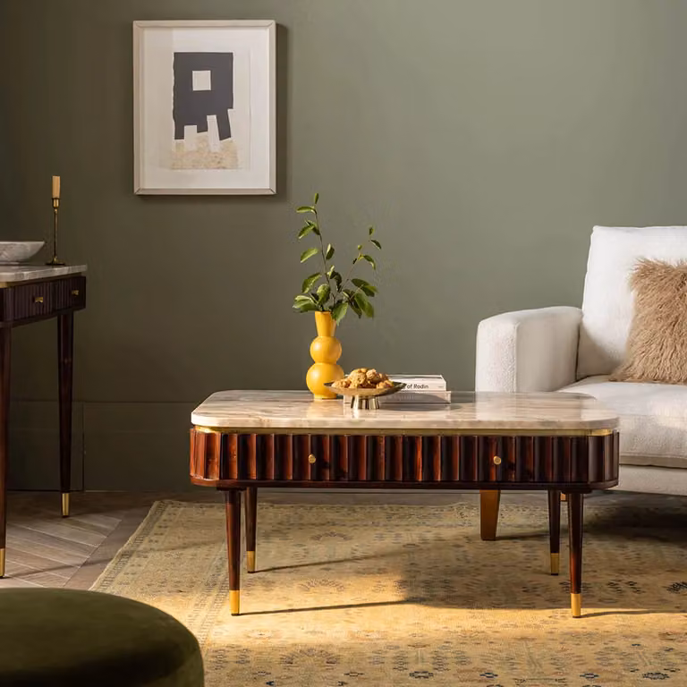 Atkin and Thyme Flute Marble Coffee Table in Grey, Black and White