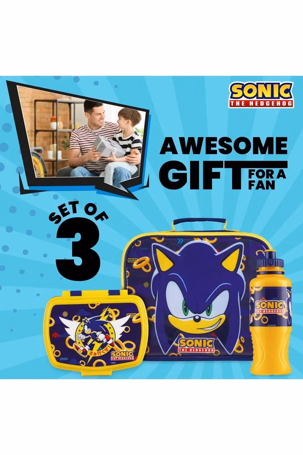 Get Trend Sonic the Hedgehog 3 Piece Insulated Lunch Set with 430ml Water Bottle, Multicolour – 8