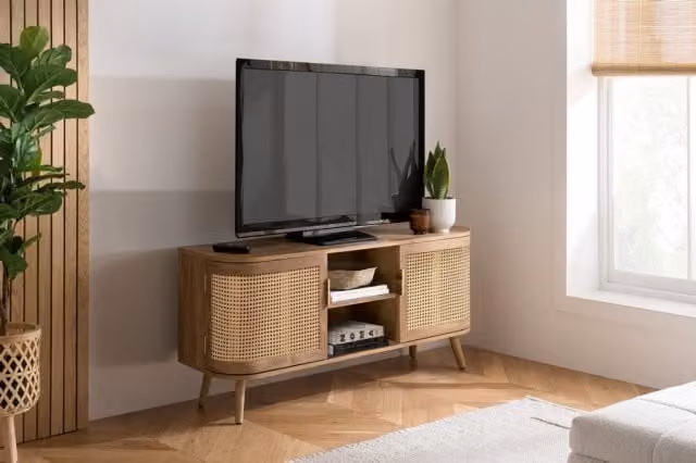 Birlea Noah Oak and Rattan Small TV Unit in Brown and Black