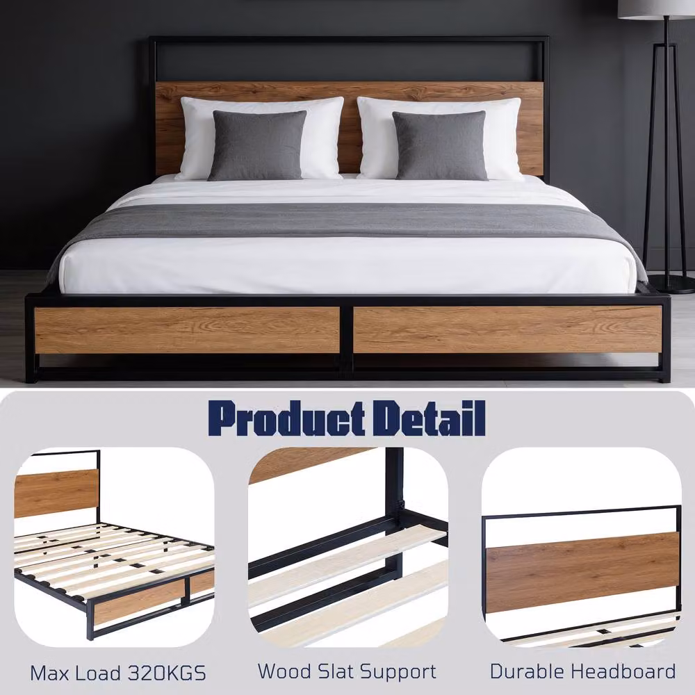 FURNITURE ONE Metal Bed Frame with Headboard and Footboard in Brown, Double Size (W: 140 cm, L: 200 cm, H: 93 cm) – 4